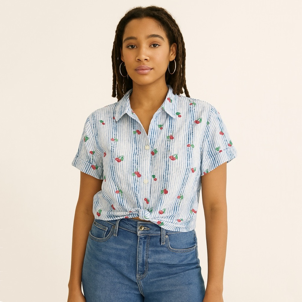 Alfred Dunner American Dream Cherry Ombre Striped Burnout Shirt Small